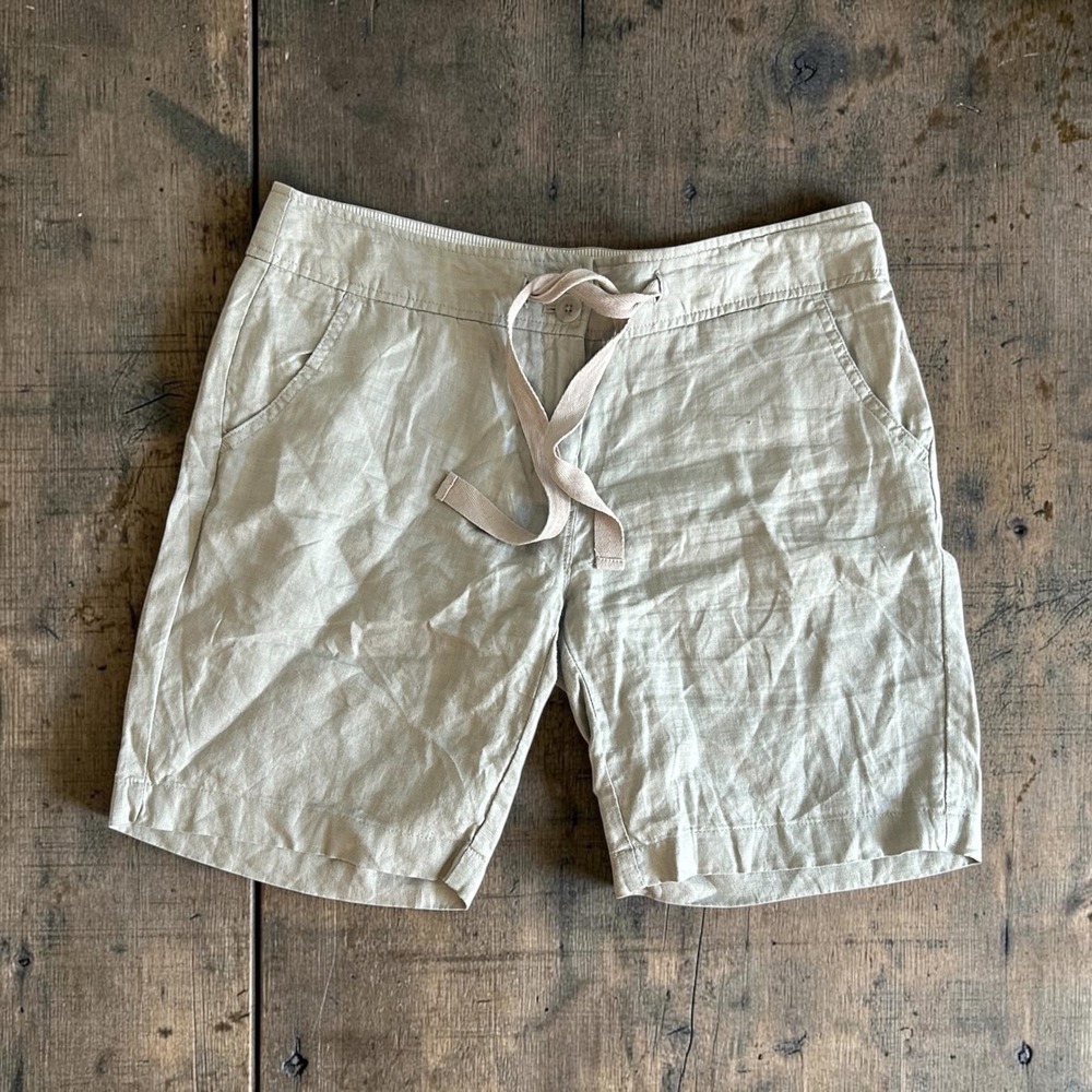 Willi Smith Womens 100% Linen Drawstring Shorts Khaki Tan Size 8 Drawstring